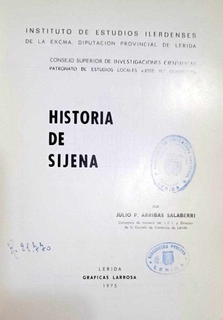 ortada Historia de Sijena. Arribas Salavedra. 1975